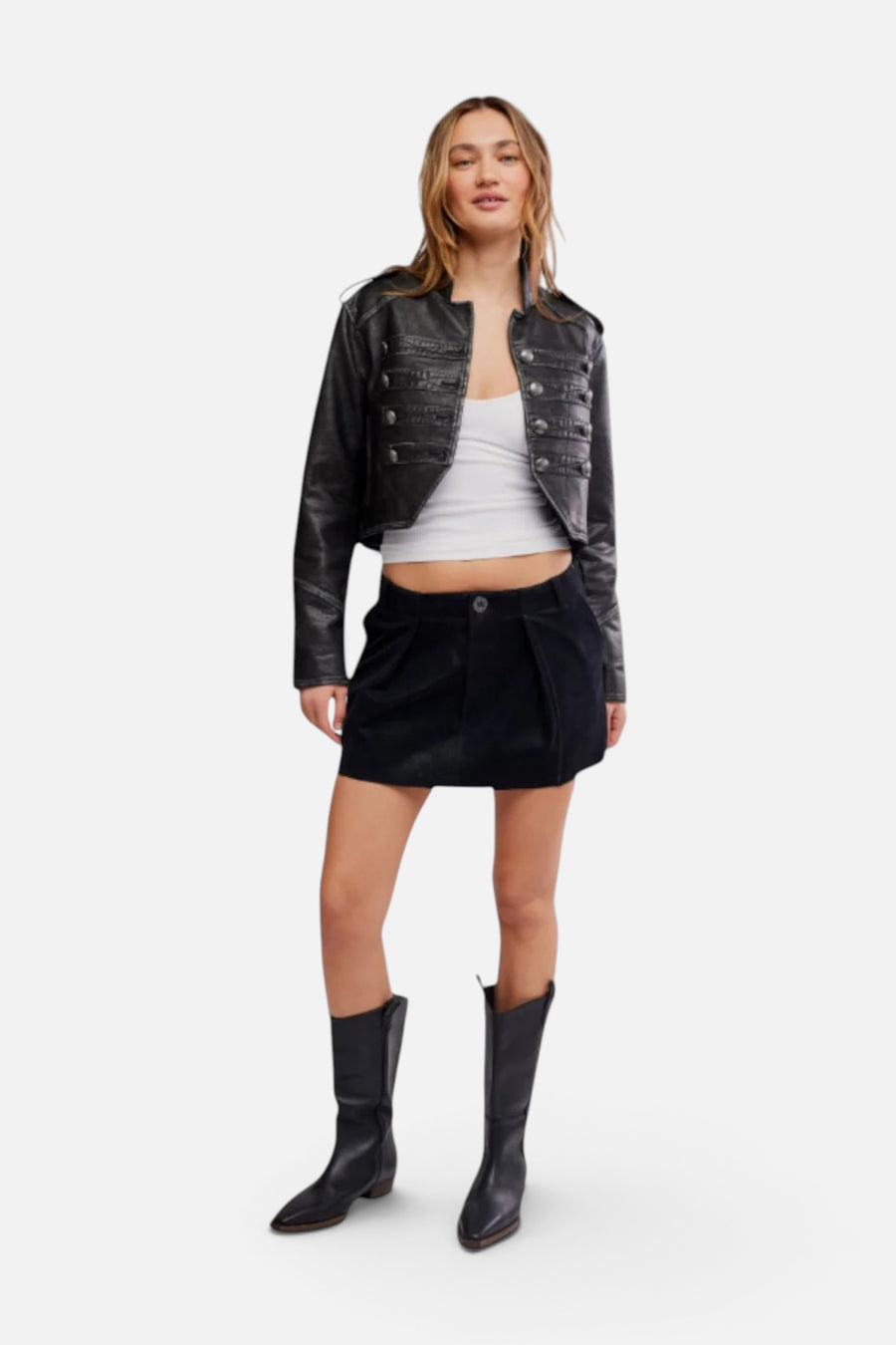 Free People Riverfront Vegan Suede Mini Skirt in Black – front view