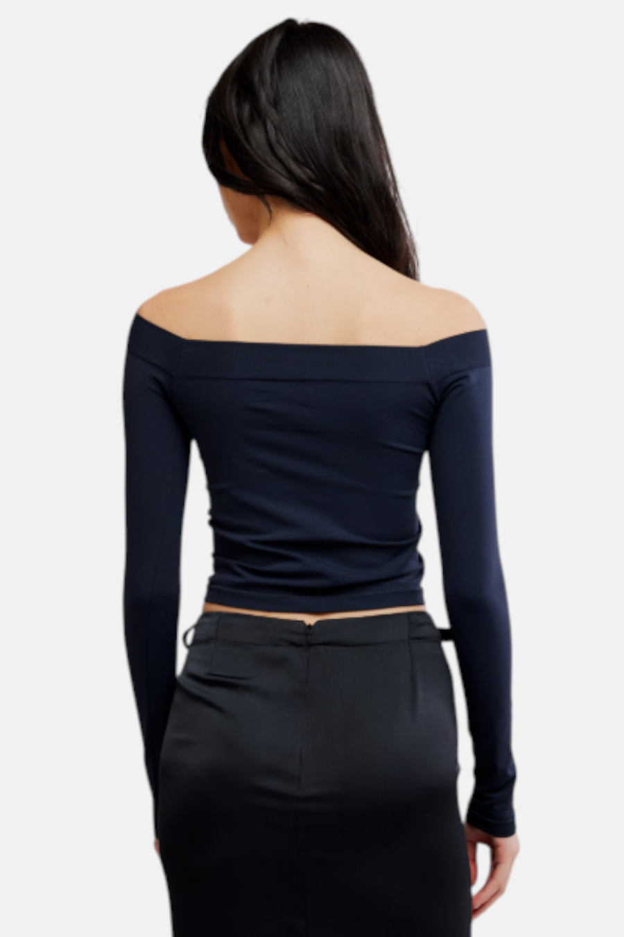 Free People Round Two Off The Shoulder Long Sleeve Top in Black – side view