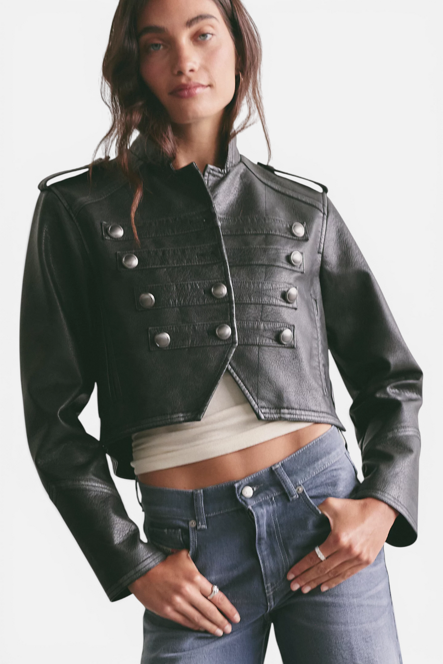 Free People Ryland Vegan Band Jacket in Black – front view