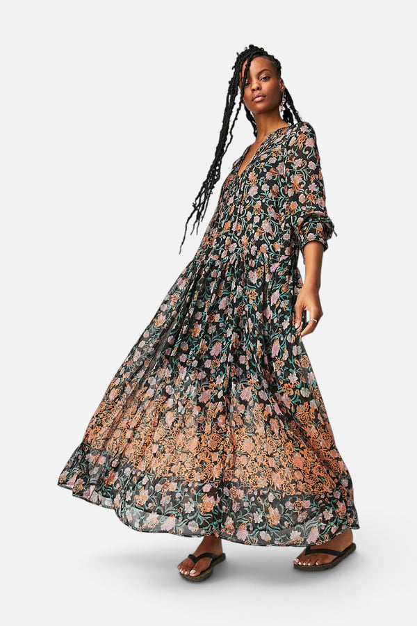 Free People See It Through Dress in Black Combo