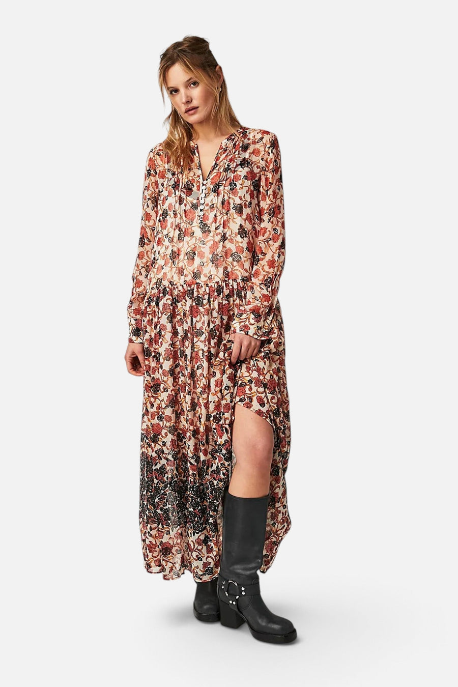 Free People See It Through Dress in Tea Combo – side view