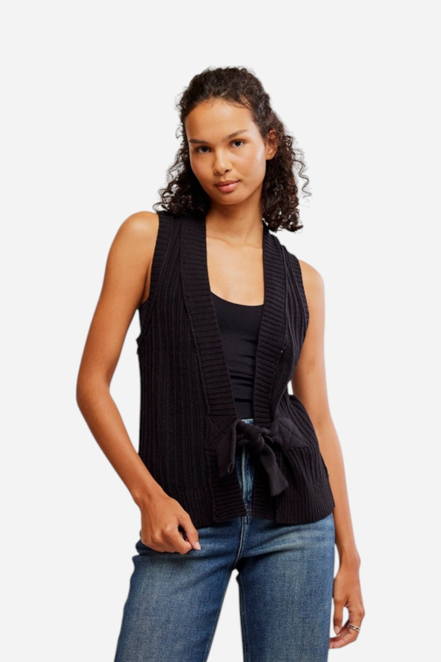 Free People Selma Vest in Black – front view