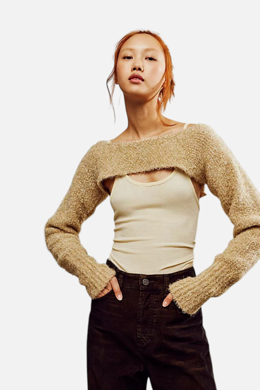 Free People Shimmer Bolero in Golden Combo – front view