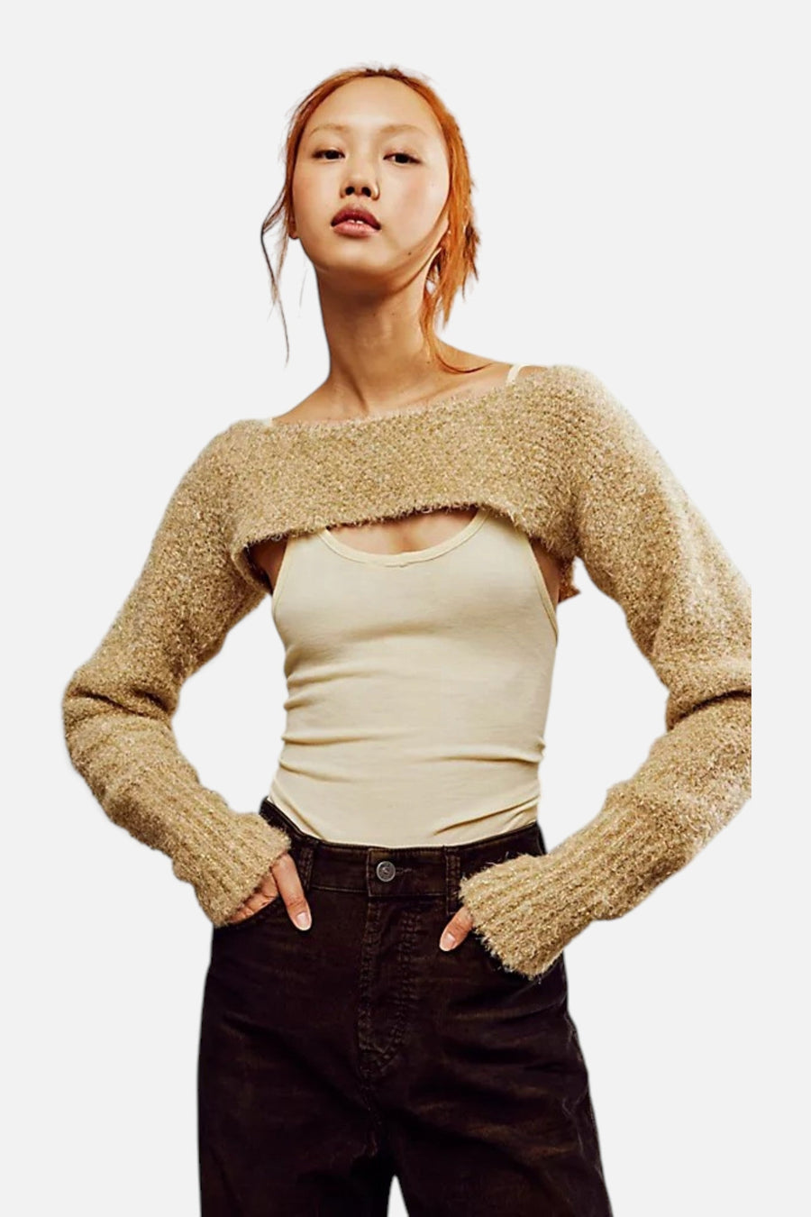 Free People Shimmer Bolero in Golden Combo – side view