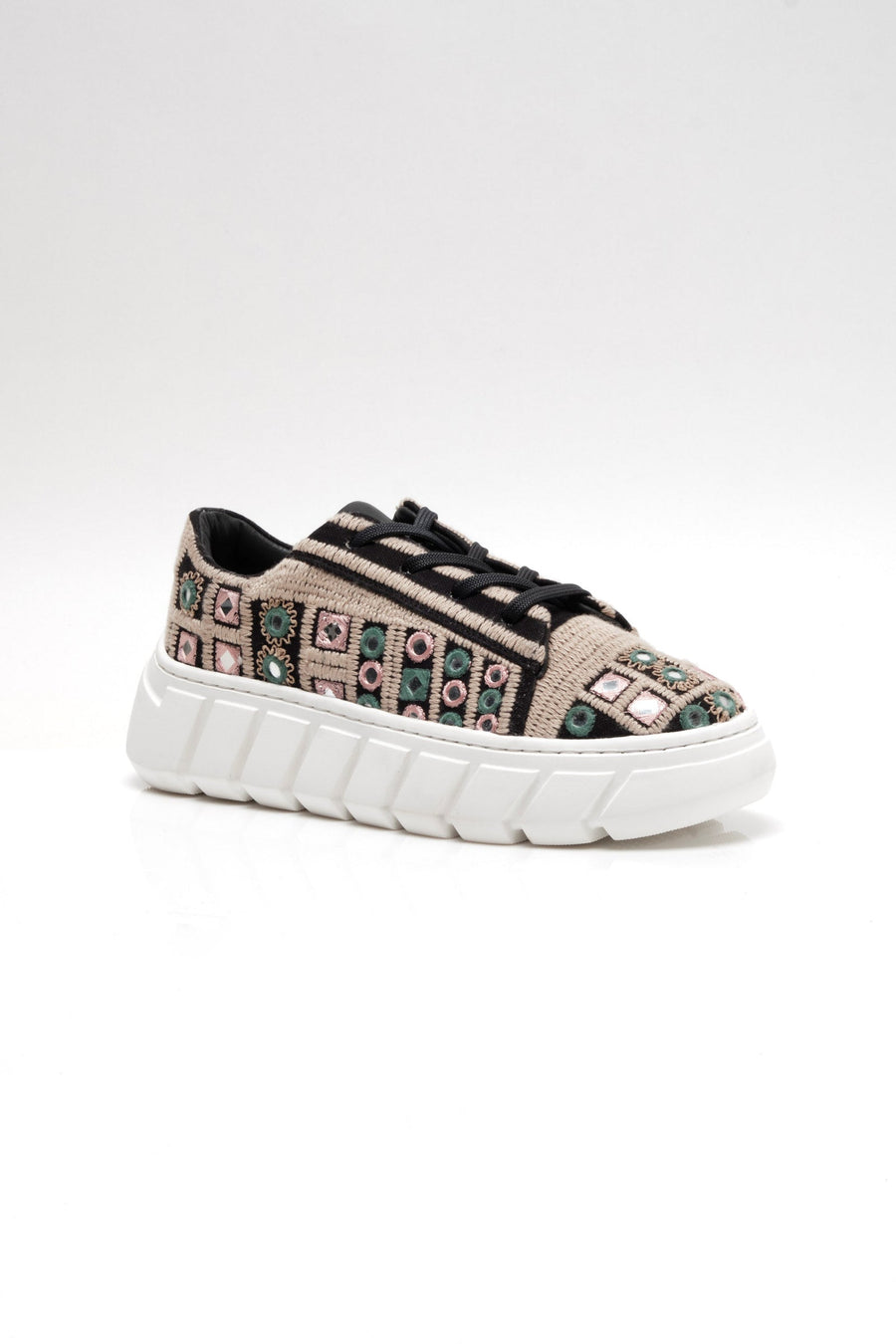 Free People Shoes Catch Me If You Can Crochet Sneakers in Black Mirror Combo – back view