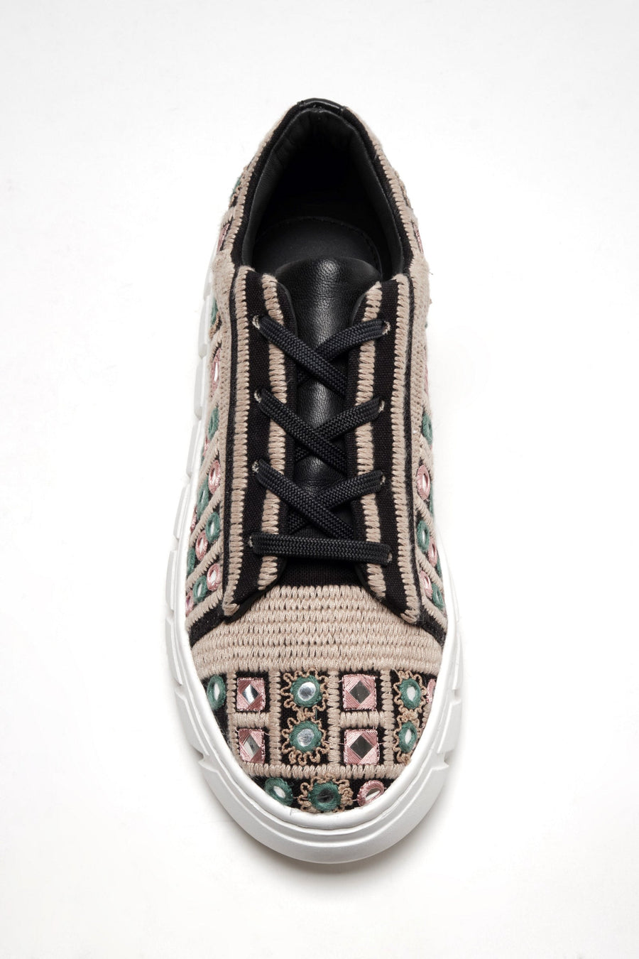 Free People Shoes Catch Me If You Can Crochet Sneakers in Black Mirror Combo – flat lay