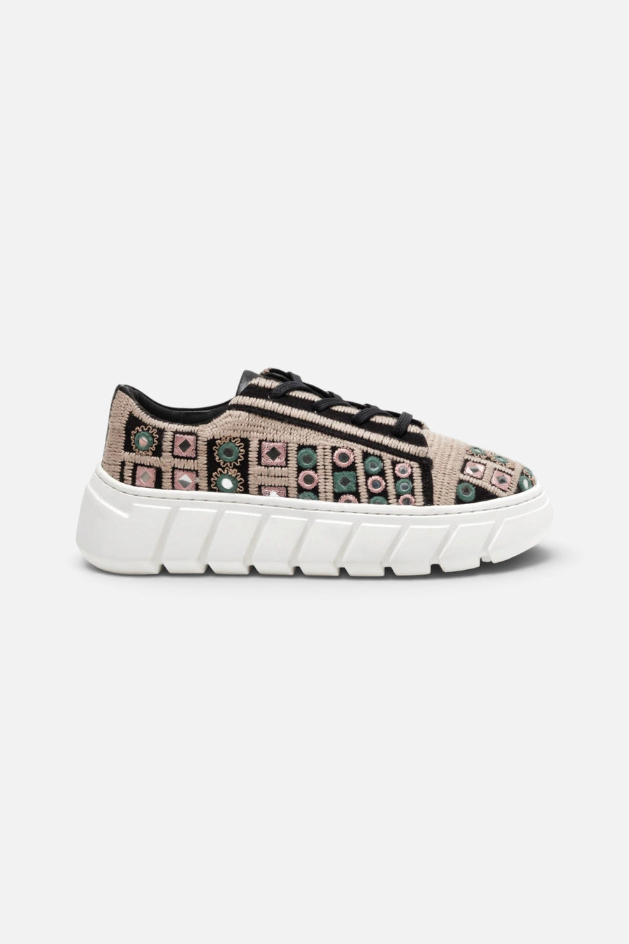 Free People Shoes Catch Me If You Can Crochet Sneakers in Black Mirror Combo – front view