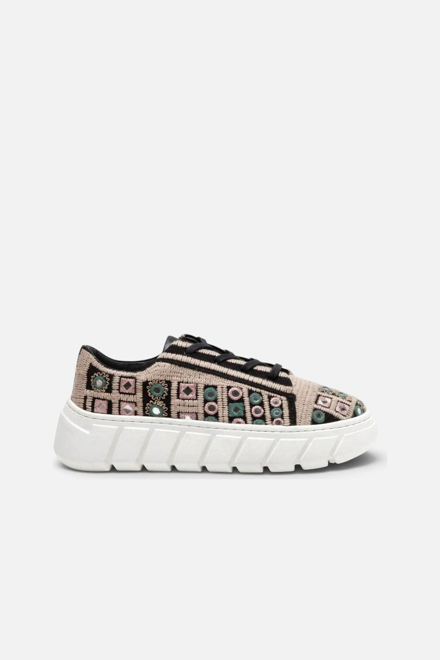 Free People Shoes Catch Me If You Can Crochet Sneakers in Black Mirror Combo – side view