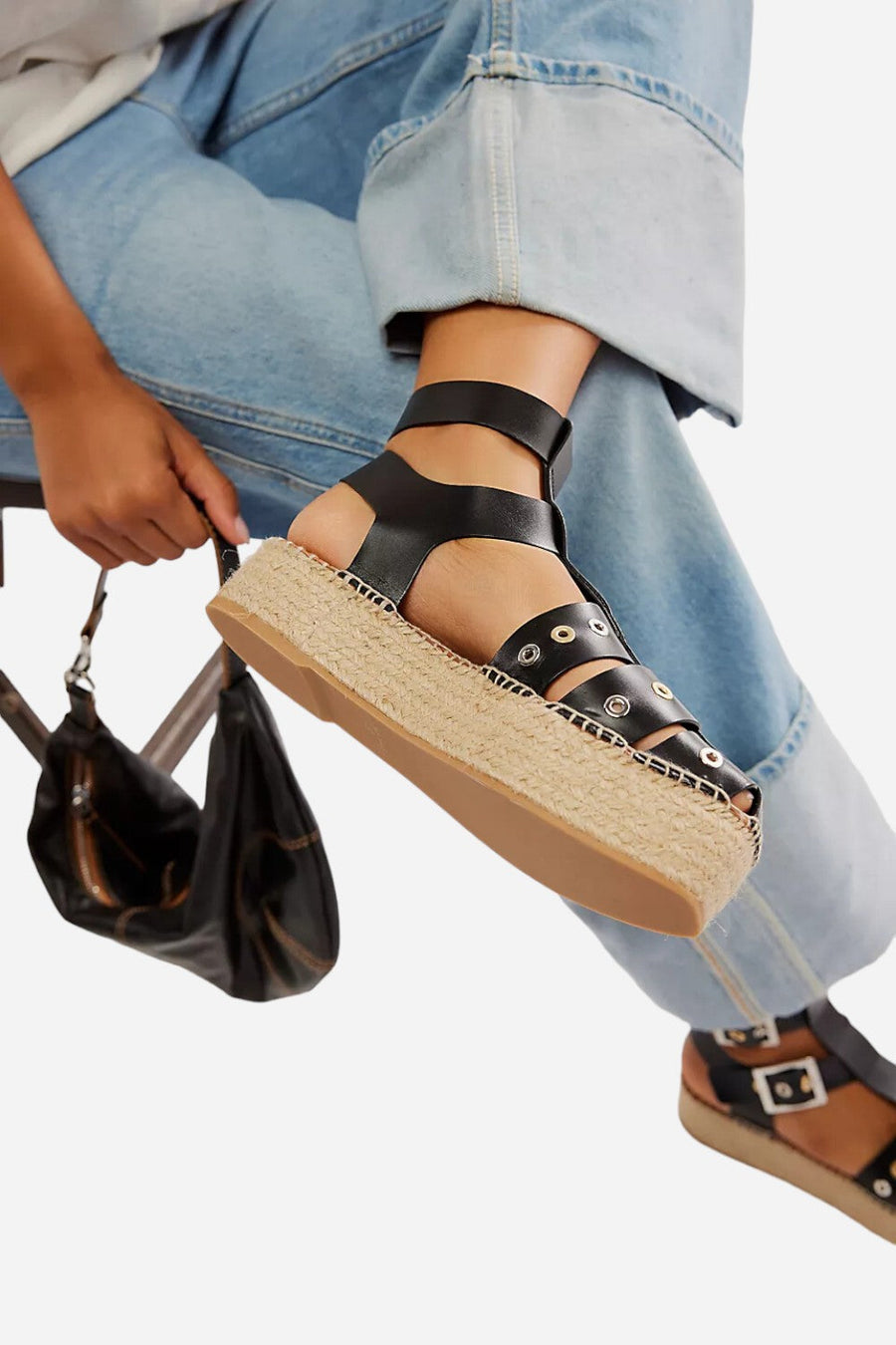Free People Shoes Gable Gladiator Espadrilles in Black – front view