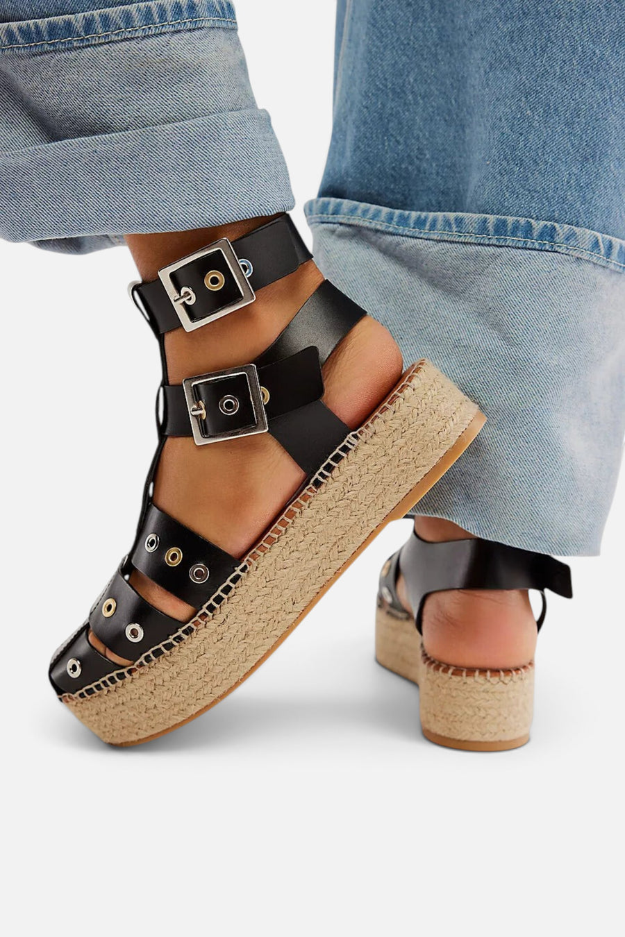 Free People Shoes Gable Gladiator Espadrilles in Black – side view