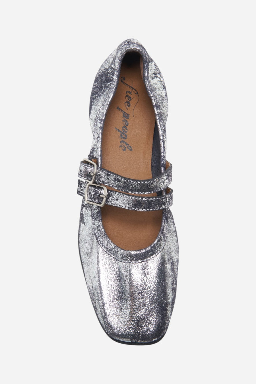 Free People Shoes Gemini Ballet Flat in Silver Distressed – flat lay