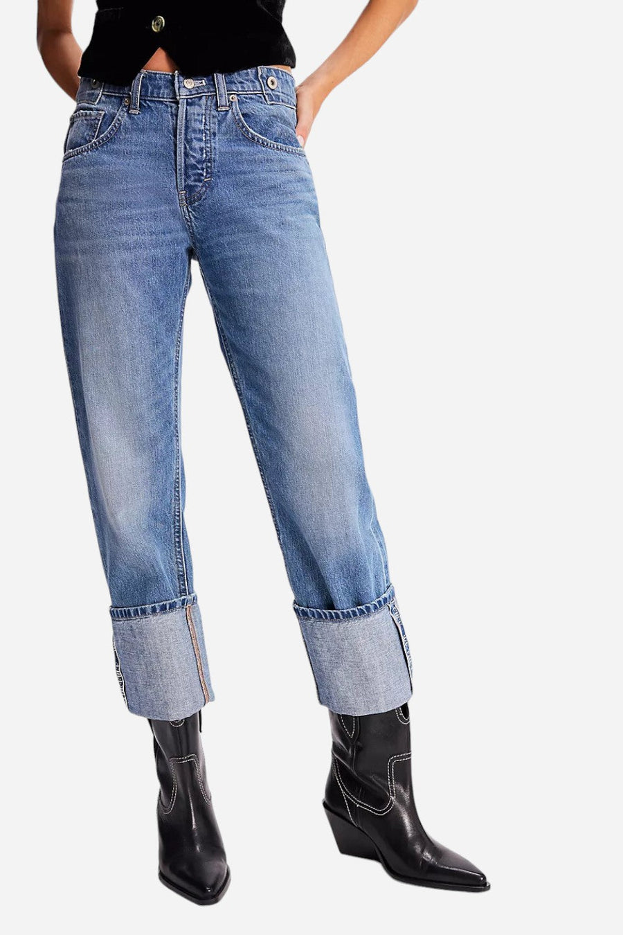Free People Shoes Pitchfork Point Western Boots in Victorian Black Leather – detail