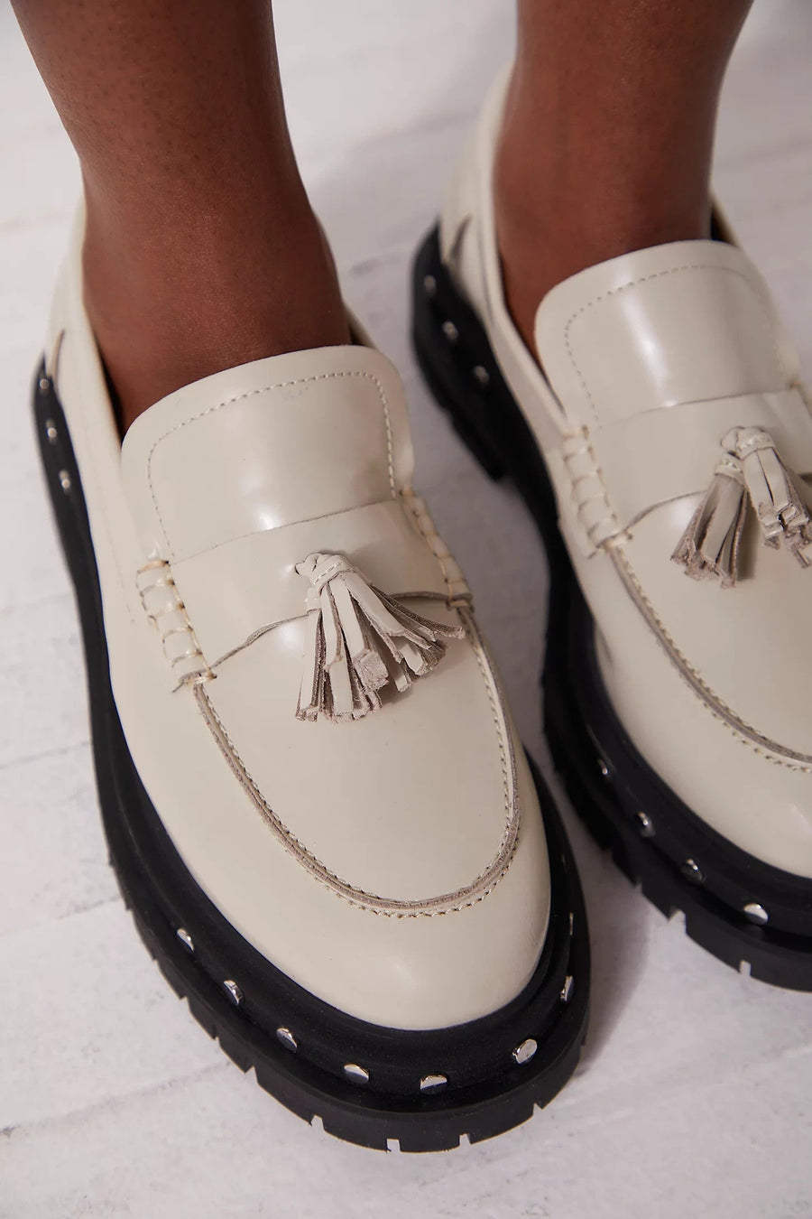 Free People Shoes Teagan Tassel Loafers in Antique Ivory – flat lay