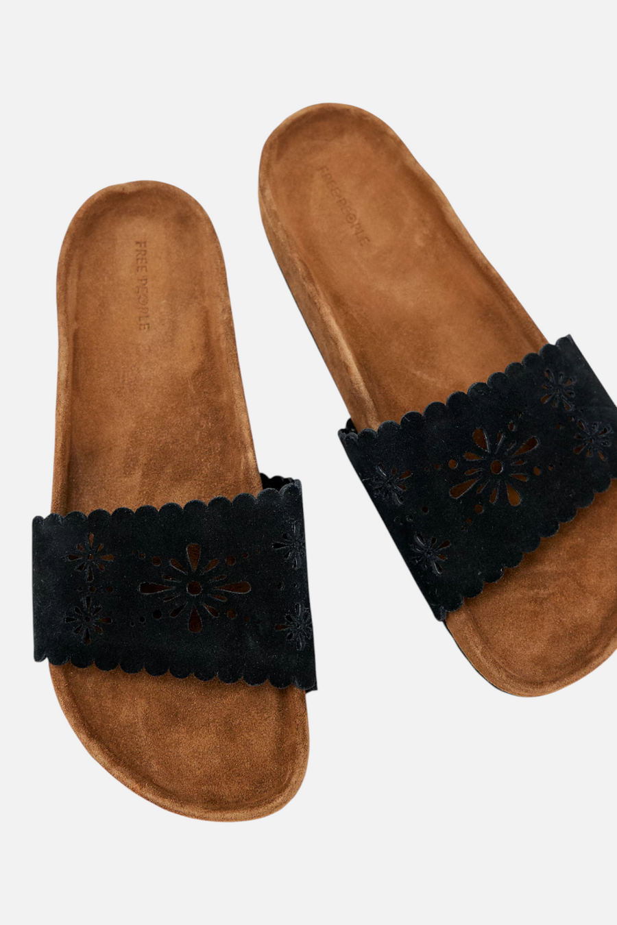 Free People Shore Cut Out Footbed Sandals in Black Suede – side view
