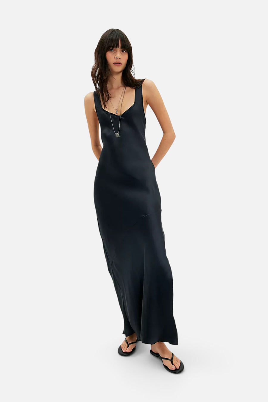 Free People Simply The Best Maxi Slip Dress in Black – front view