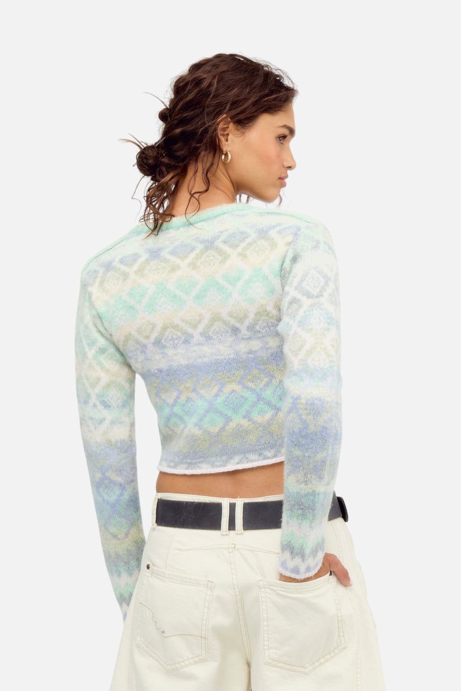 Free People Skye Patterned Cardi in Arctic Frost – back view