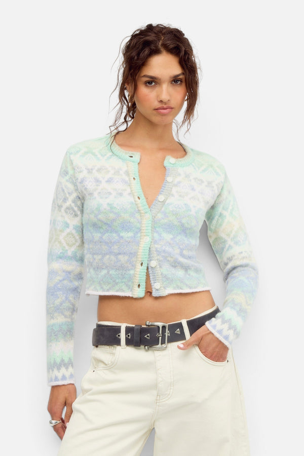 Free People Skye Patterned Cardi in Arctic Frost