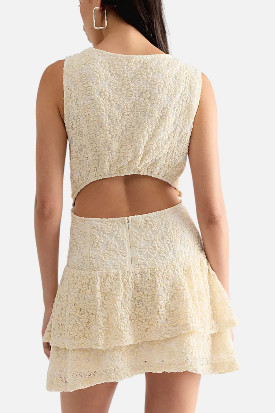Free People Slow Burn Lace Mini Dress in Natural – back view
