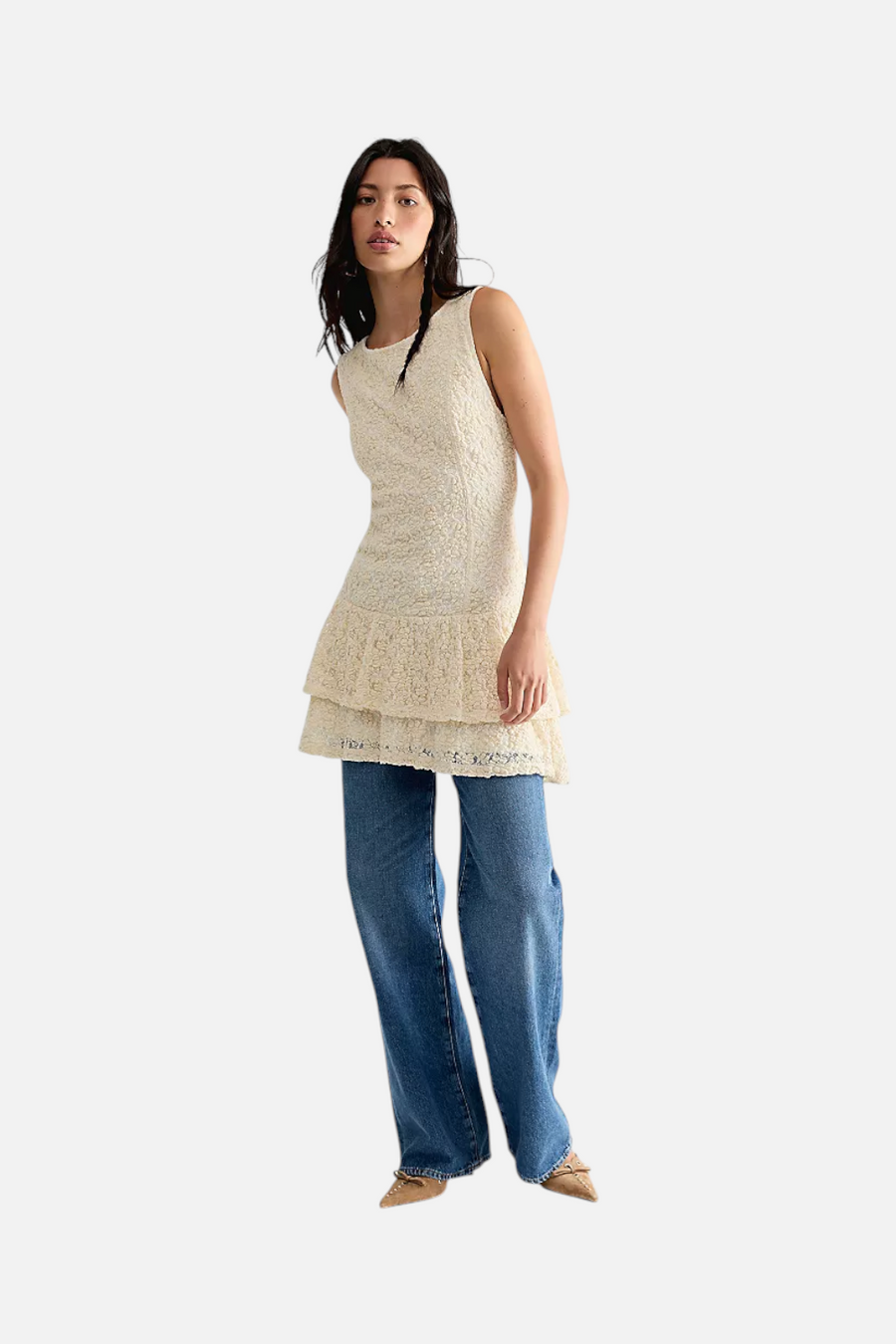 Free People Slow Burn Lace Mini Dress in Natural – detail