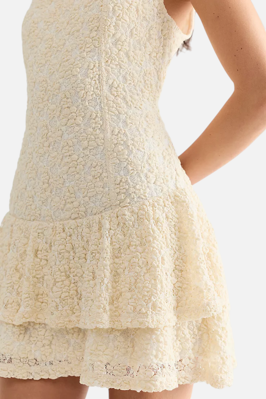 Free People Slow Burn Lace Mini Dress in Natural – side view