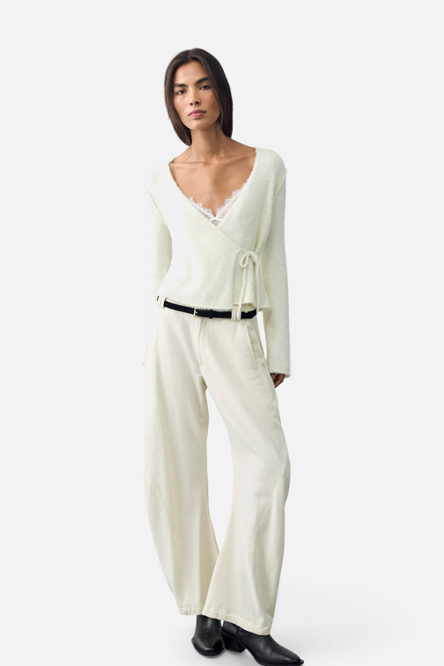 Free People Snowfall Wrap Sweater in Snow Mint Combo – front view