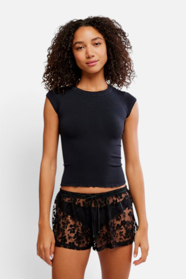 Free People So Soft Seamless Baby Tee in Black