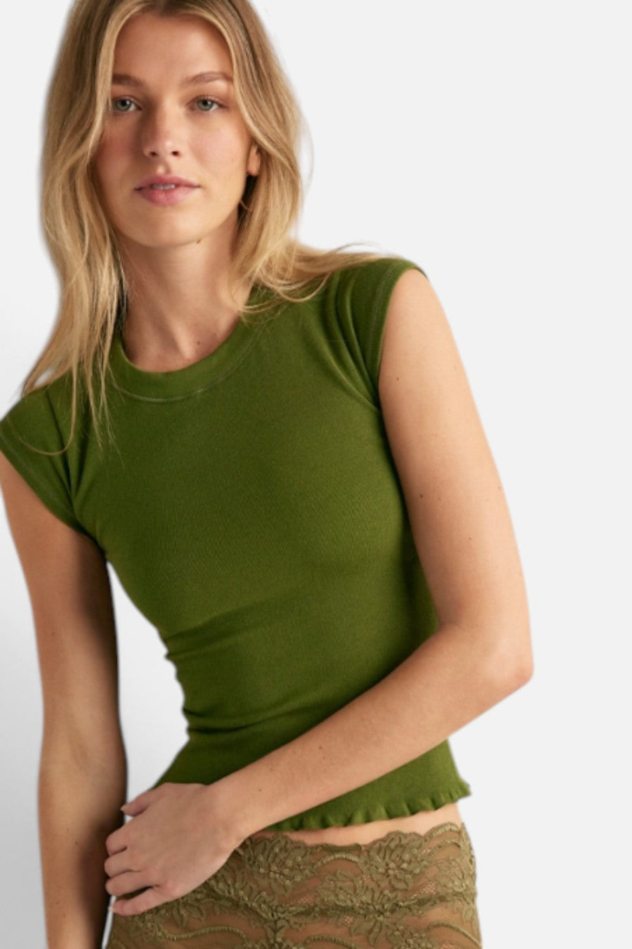 Free People So Soft Seamless Baby Tee in Ferngully – back view