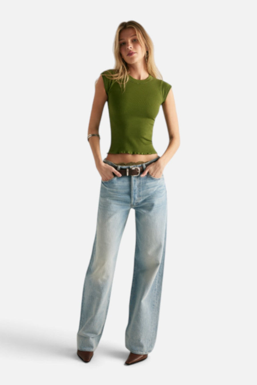 Free People So Soft Seamless Baby Tee in Ferngully – detail