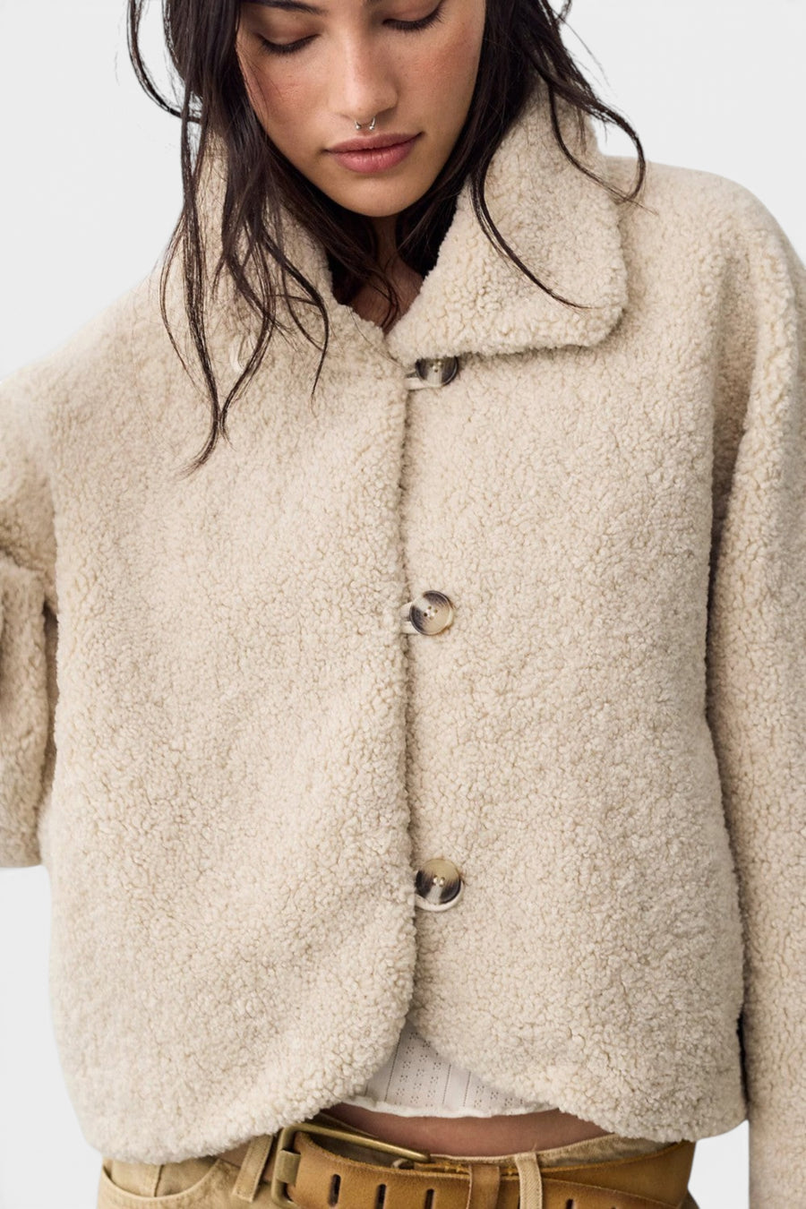 Free People Softest Touch Jacket in Tea – detail