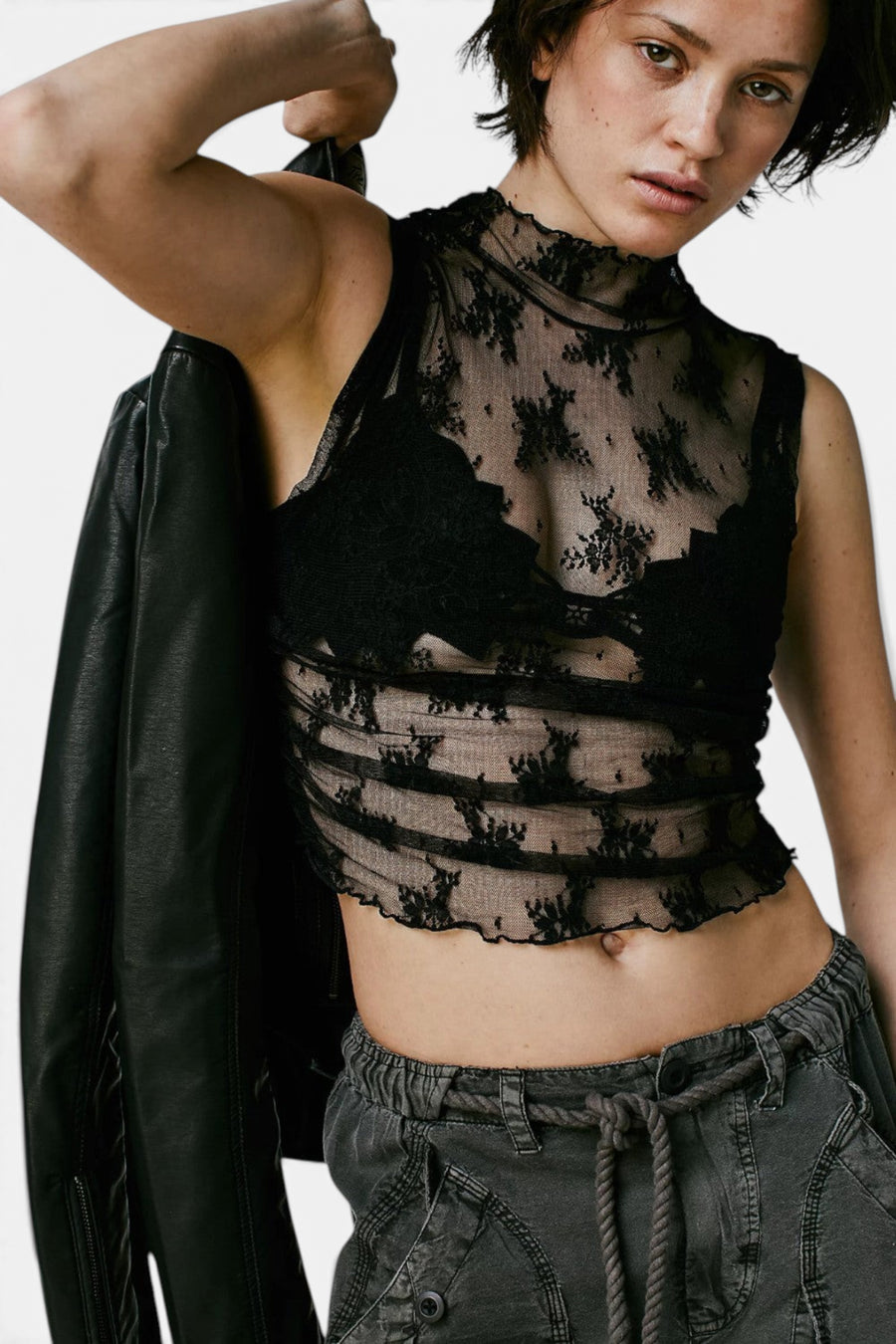 Free People Solid Nice Try Muscle Tank in Black – back view