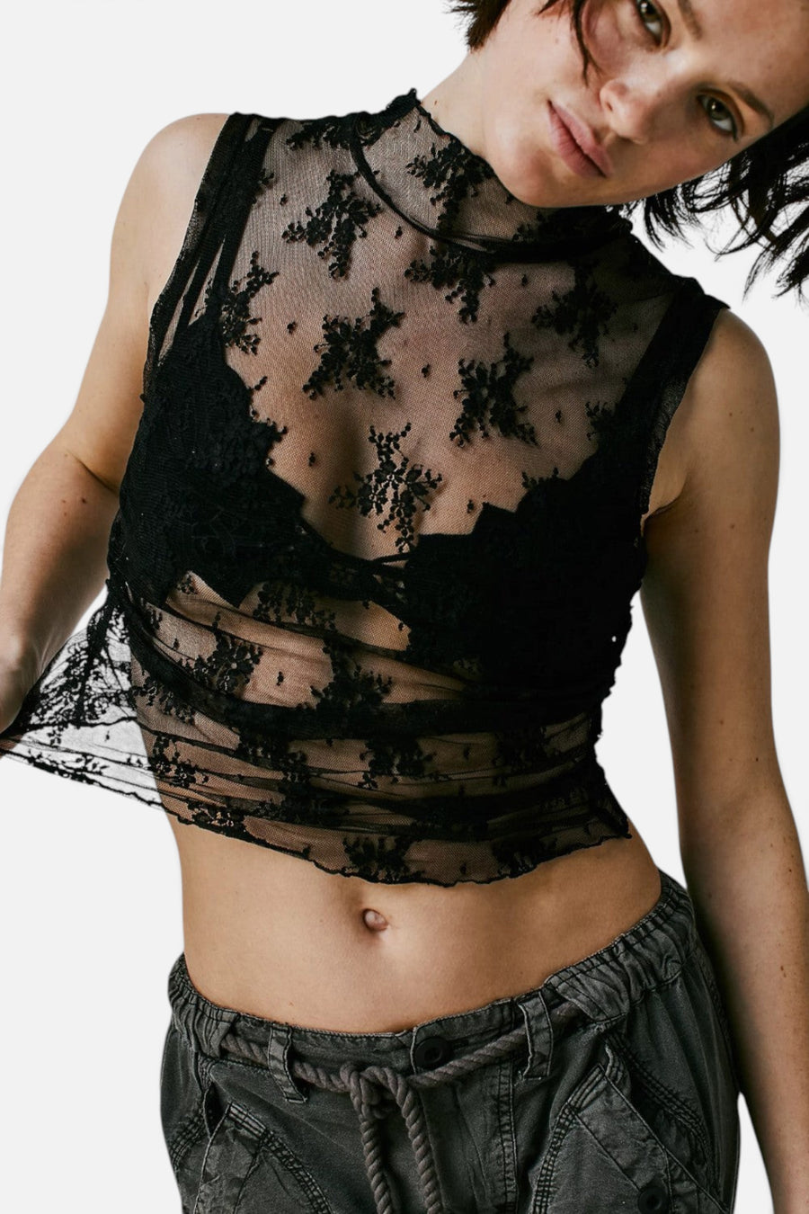 Free People Solid Nice Try Muscle Tank in Black – detail