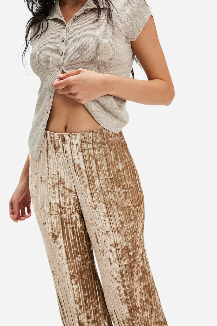 Free People Star Sign Velvet Pant in Champagne – back view