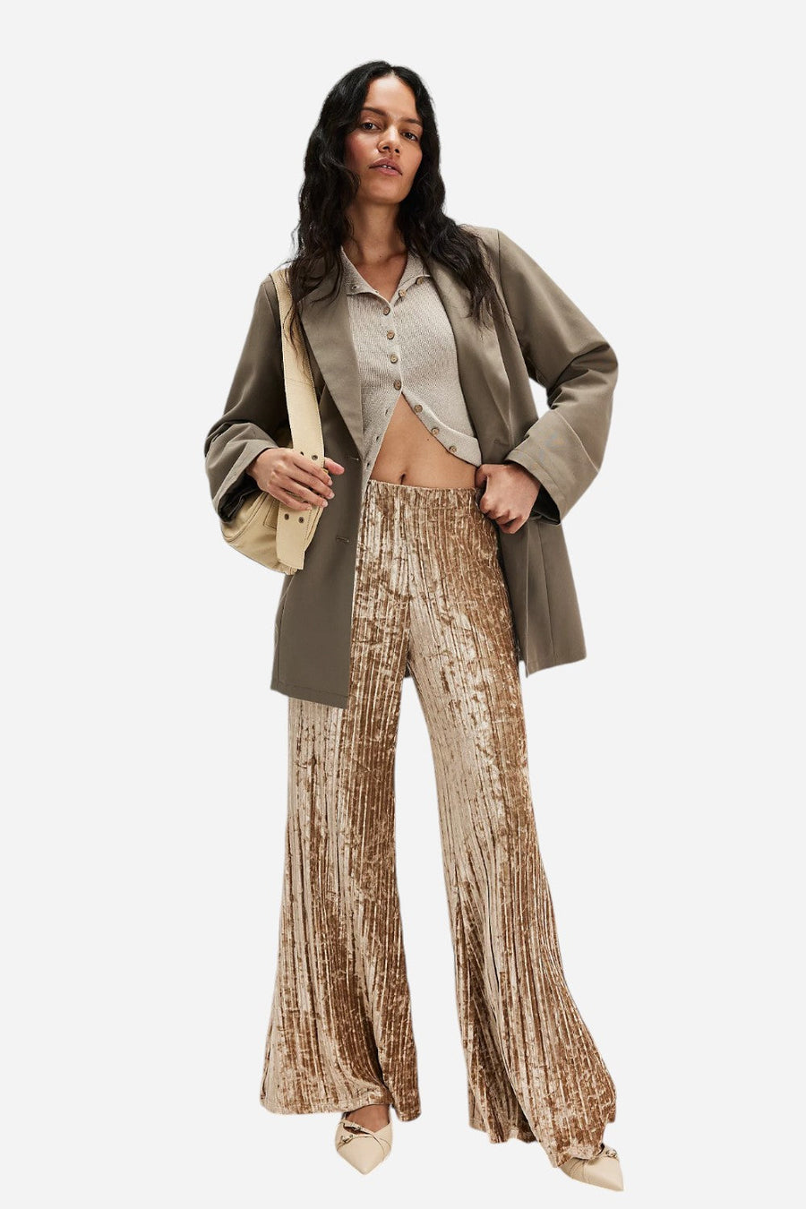 Free People Star Sign Velvet Pant in Champagne – front view