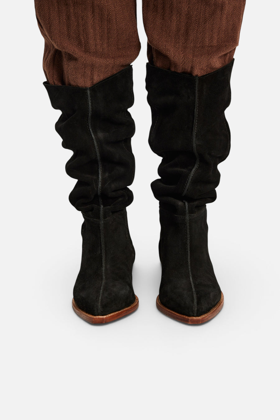 Free People Sway Low Slouch Boots 2.0 in Black Suede – back view