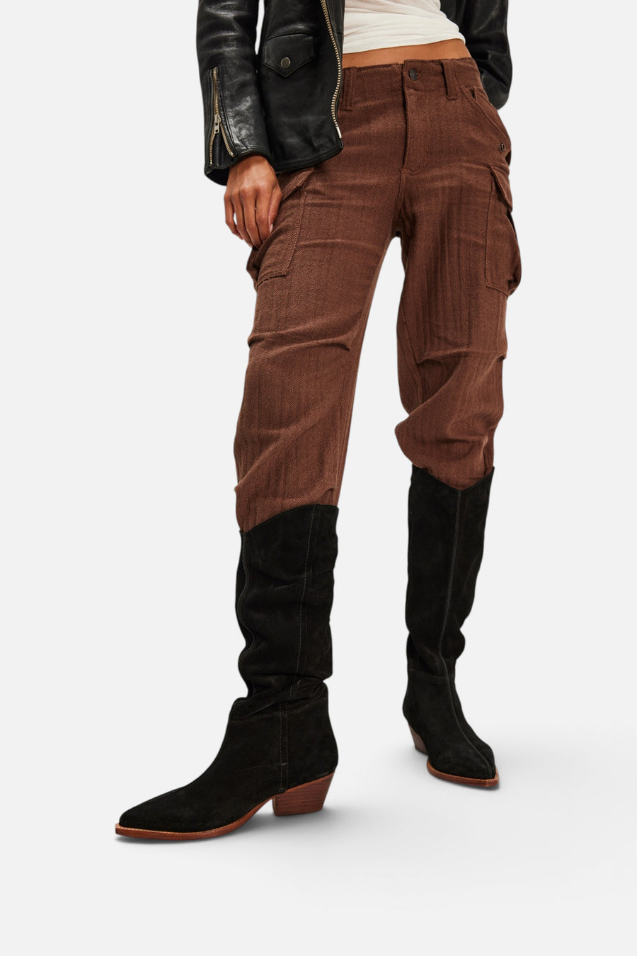 Free People Sway Low Slouch Boots 2.0 in Black Suede – front view