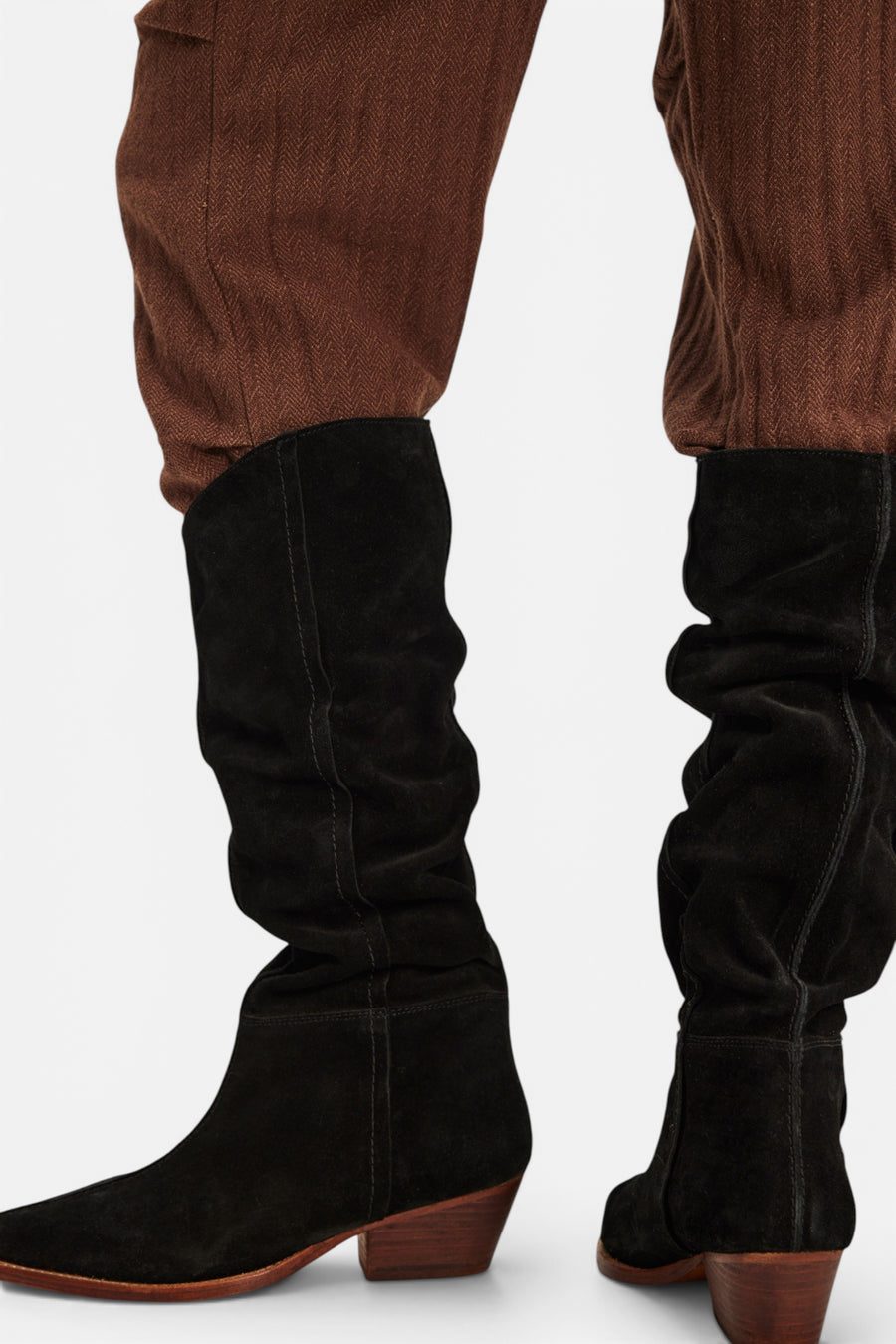 Free People Sway Low Slouch Boots 2.0 in Black Suede – side view