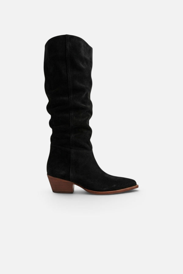 Free People Sway Low Slouch Boots 2.0 in Black Suede