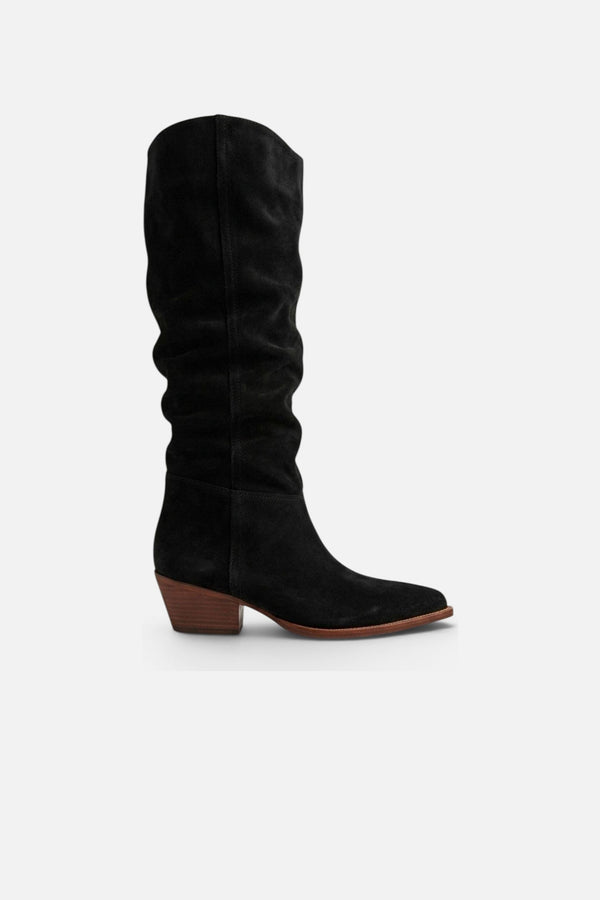 Free People Sway Low Slouch Boots 2.0 in Black Suede