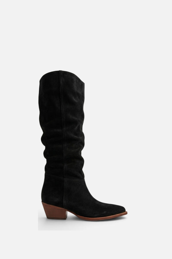 Free People Sway Low Slouch Boots 2.0 in Black Suede