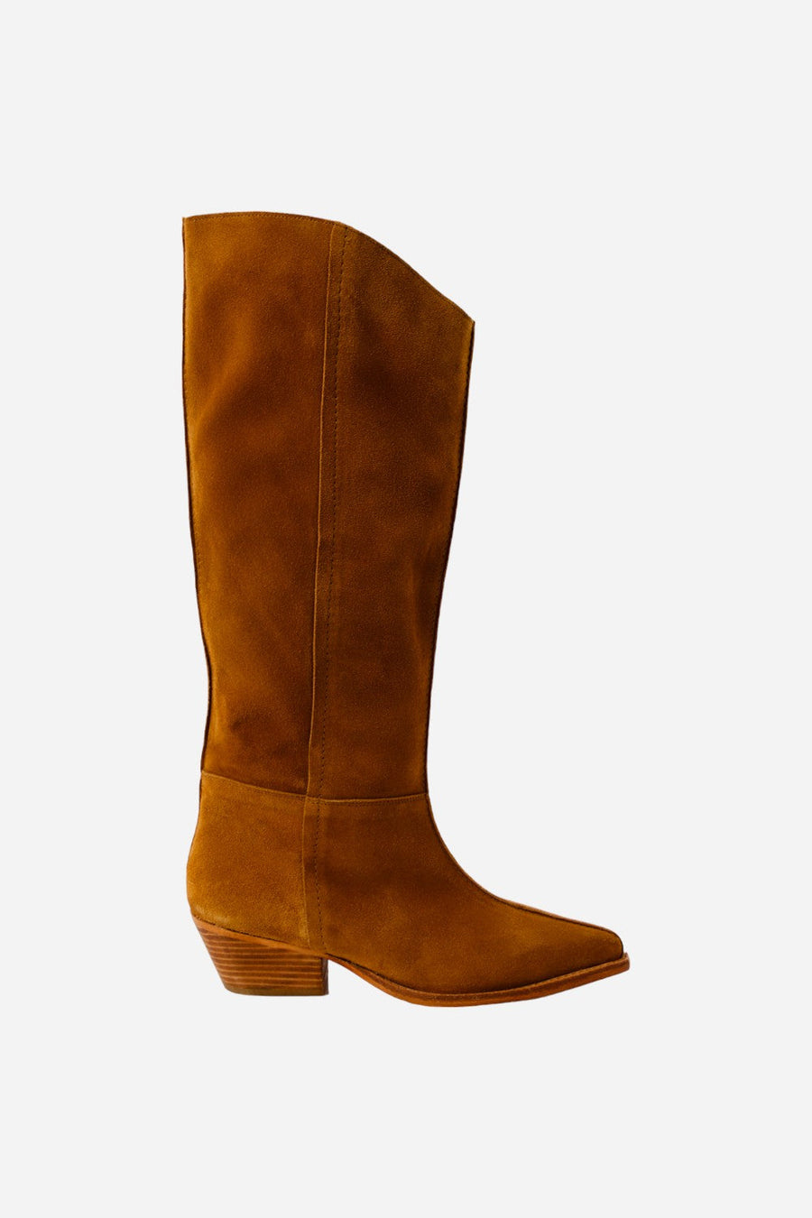 Free People Sway Low Slouch Boots in Burnt Caramel Suede – back view