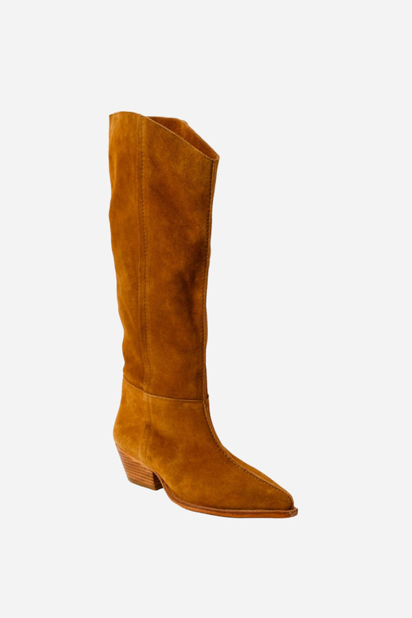 Free People Sway Low Slouch Boots in Burnt Caramel Suede