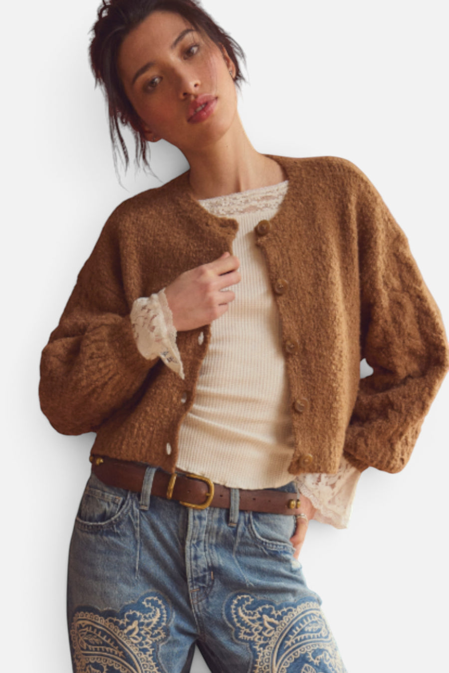 Free People Thistle Cardigan in Macadamia – alternate