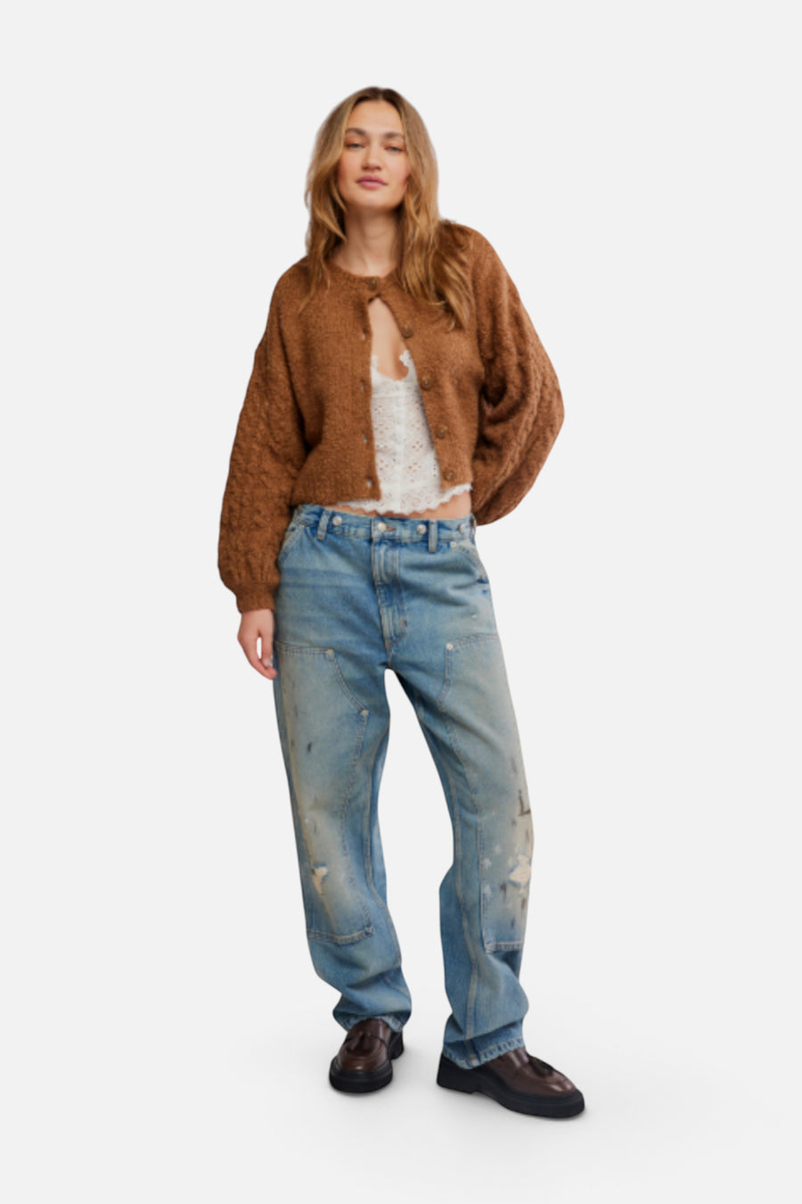 Free People Thistle Cardigan in Macadamia – flat lay