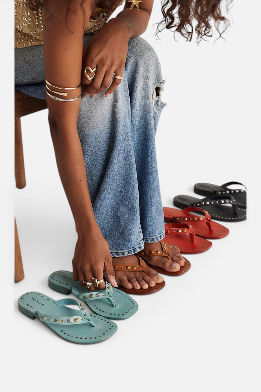 Free People Tide Flip Flop in Luggage Brown – detail