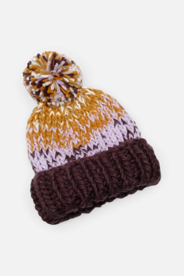 Free People Tide Stripe Knit Pom Pom Beanie in Coal