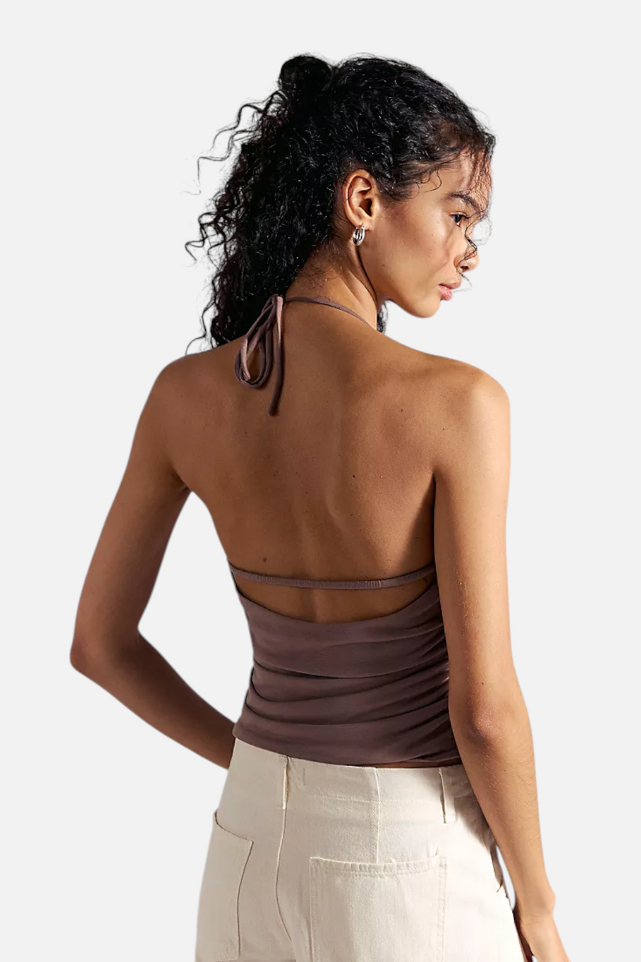 Free People Toni Beaded Halter Top in Brownie – detail