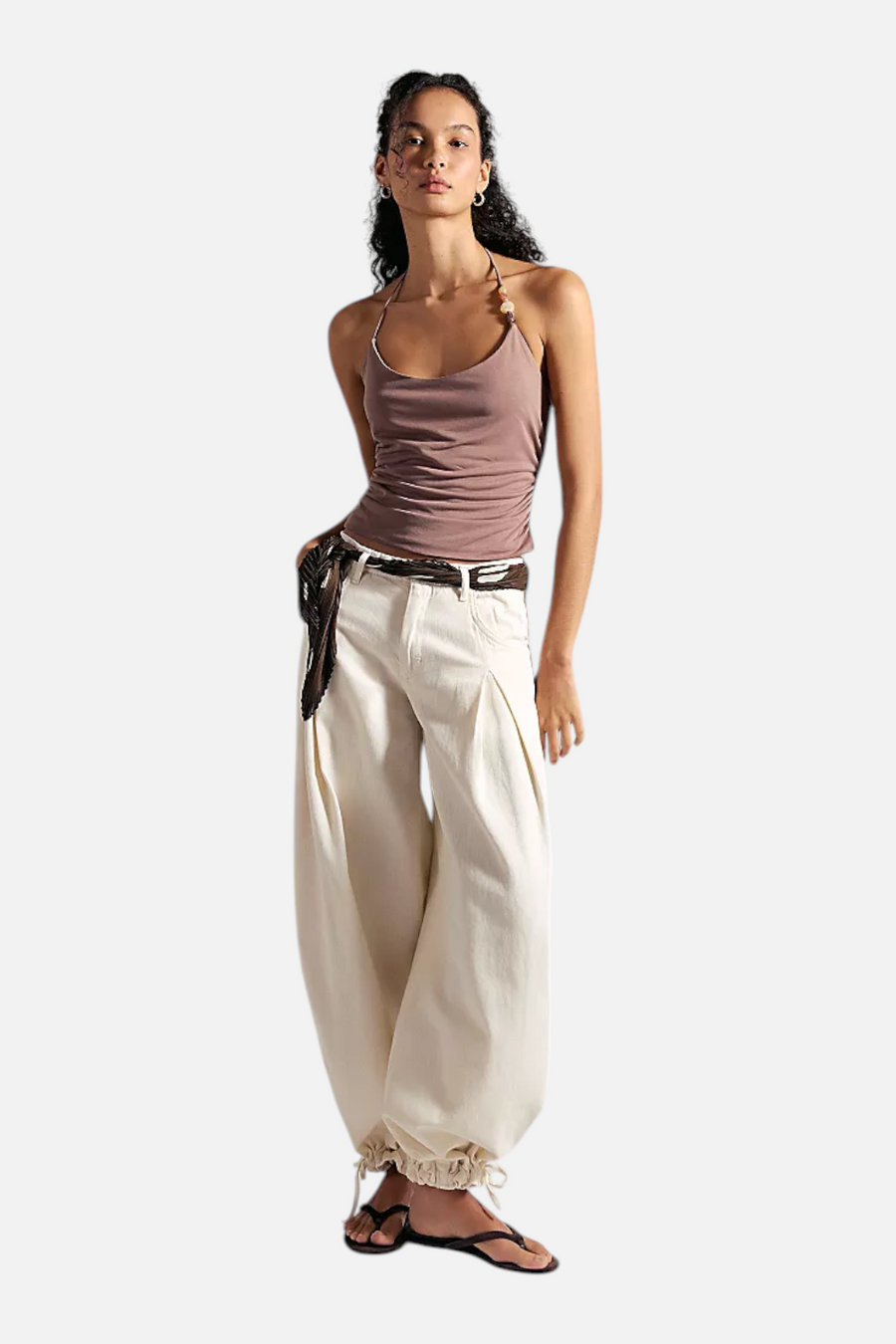 Free People Toni Beaded Halter Top in Brownie – flat lay