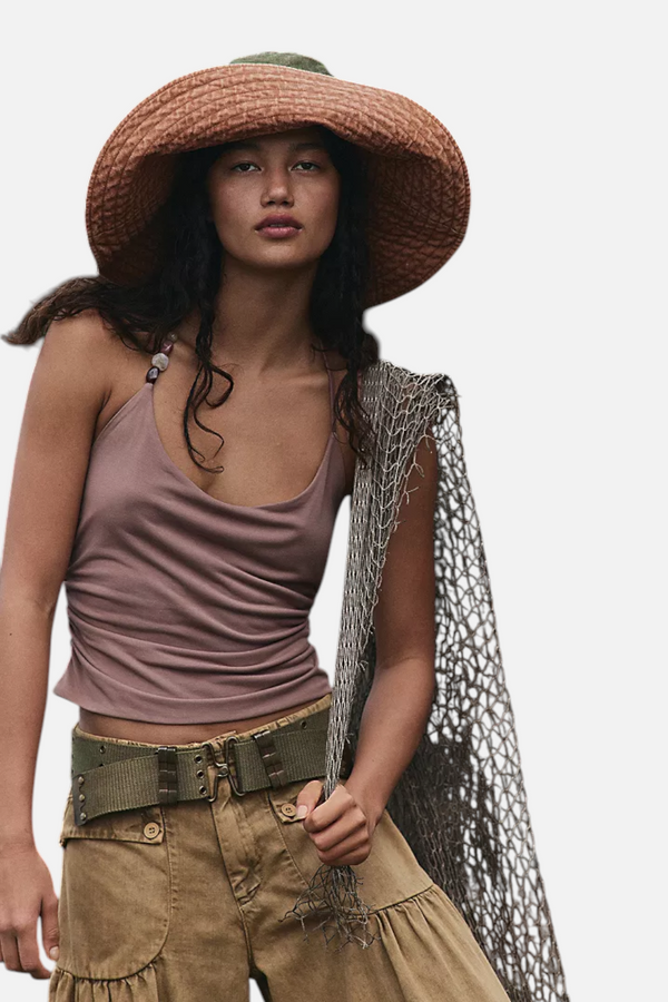 Free People Toni Beaded Halter Top in Brownie