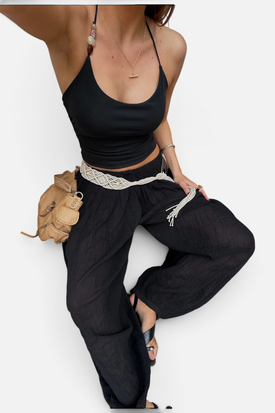 Free People Toni Beaded Tank in Black – flat lay