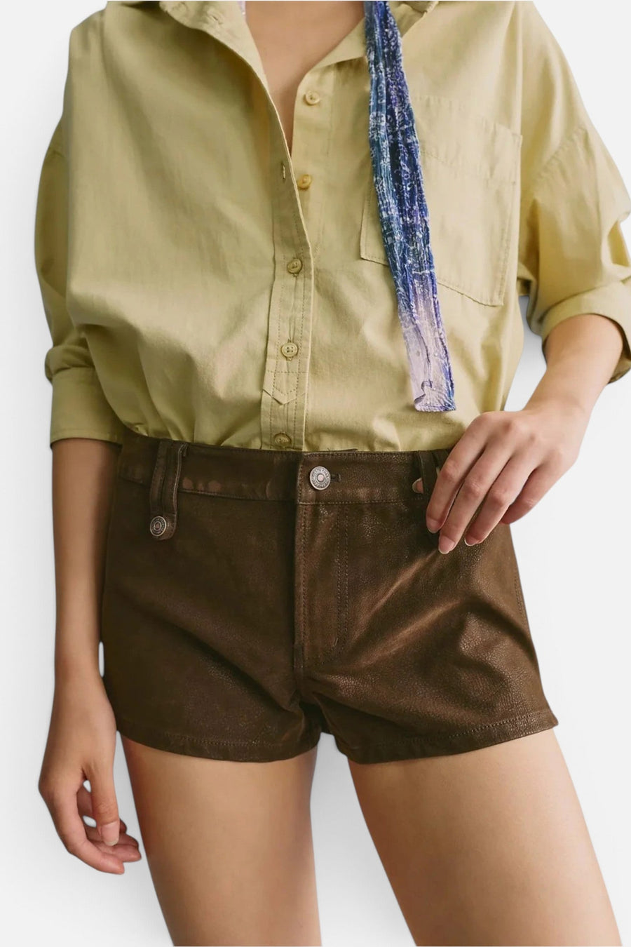 Free People Vagabond Suede in Short Chocolate – detail